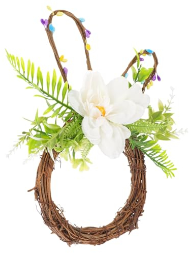 TOPBATHY Künstlicher Osterkranz Aus Rattan Türkranz Mit Osterhasen Wanddekoration Für Ostern Osterdekoration Für Osterfeier Osterartikel Und Ostergirlande