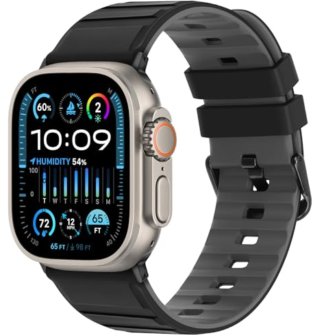 Tasikar Correa compatible con Apple Watch 49mm 46mm 45mm 44mm 42mm correa de transpirable de silicona para hombres y mujeres compatible con Apple Watch Ultra SE serie 10 9 8 7 6 5 4 3 1, Negro Gris