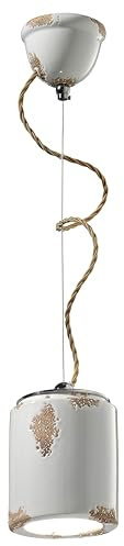 Licht-Erlebnisse Hängelampe Weiß Shabby antik Ø 12,5 cm aus Keramik Industrial Design für E27 Hängeleuchte Wohnzimmer Pendelleuchte Esszimmer
