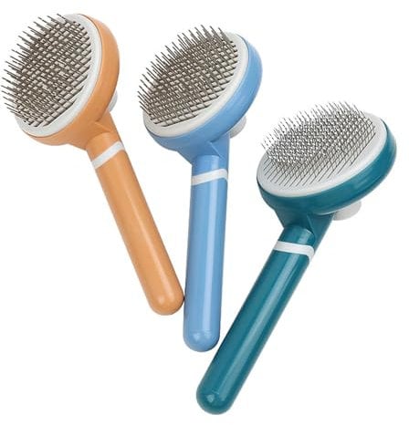 Self Cleaning Cat Dog Slicker Brushes with Smooth handle,Pet Grooming Tool with Cleaning Button for Shedding Tools Massage Tangled Brush (Green, thick needle)