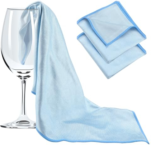 GlasFlength Glaspoliertuch Poliertuch 3 Stück, Poliertücher Glas 40x60cm Mikrofaser Fenstertuch Streifenfrei Fusselfreies Tücher Spiegeltuch Putzlappen Gläser Mikrofasertücher Glastuch (Blau)