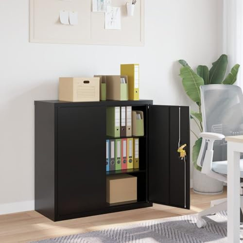 Capwee Meuble de Rangement Bureau Casier de Rangement Metal Armoire Metallique Rangement Armoire avec Serrure Armoire à Outils pour Garage Bureau-Noir-90 x 40 x 90 cm