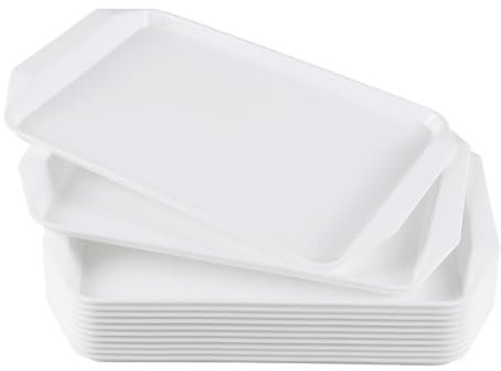 Loiycg 12 Pack White Plastic Serving Trays, Rectangular Fast Food Serving Trays