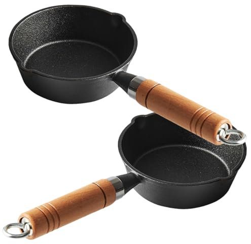 ABOOFAN 2pcs Cast Iron Sauce Bowl Mini Iron Small Pot for Kitchen Cooking Oil Pot Spout for Egg Frying