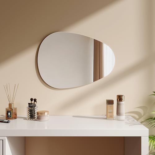 EMKE Specchio da parete, specchio da bagno ovale asimmetrico, adatto per bagno, camera da letto, soggiorno, corridoio, toletta, specchio decorativo, 45x60 cm