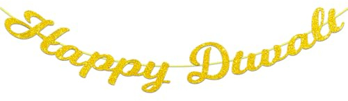 YIAJIA Happy Diwali Banner Diwali Dekorationen Hängende Gold Glitzer Diwali Wimpelkette Indisches Thema Hängendes Banner Diwali Party Dekorationen für Festival of Light Party Dekorationen