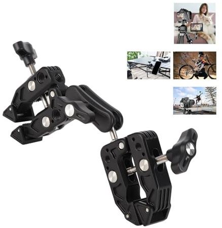 Super Clamp Double Camera Clamp, Crab Plier Clip Bracket Magic Arm Double Ball Head Adapter with with 1/4 3/8 Inch Interface Cold Shoe, 360 Degree Rotatable Double Crab Clamps