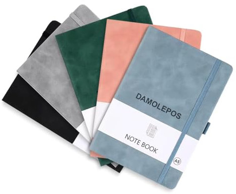 DAMOLEPOS Hochwertiges Notizbuch A5 liniert aus PU Leder, Softcover, 192 Linierte Seiten, Integriertes Lesezeichen, Stifthalter, 20.5 x 14 cm, Din A5 Format (Fünf Farben)