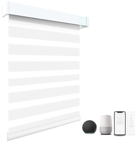 Motorized Blinds with Remote, 95% Blackout Smart Electric Blinds, Built-in Rechargeable Automatic Blinds for Window Compatible with Alexa Google (Luxurious White, 23 W x 72 H)
