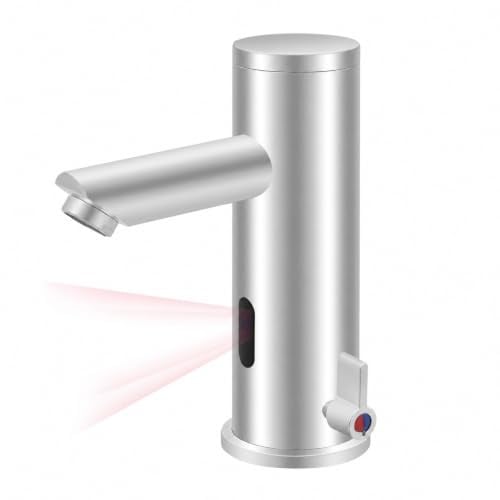 MINRS Robinet automatique avec capteur infrarouge, robinet d'eau froide et chaude avec capteur de lavabo, robinet sans contact, température réglable de 0 à 55 °C, avec 2 tuyaux, fonctionnement sur