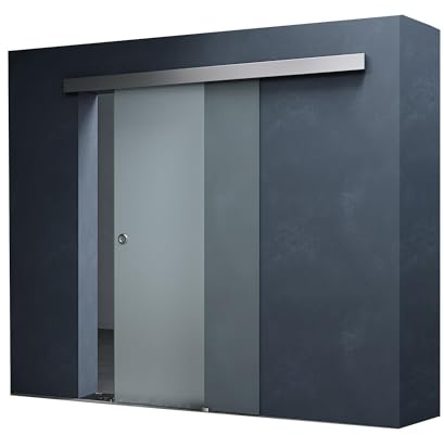 Mai & Mai Porta Scorrevole in Vetro 77.5x205cm, Softclose, Vetro Satinato | Vetro Smerigliato 8mm, Binario e Maniglia Rotonda per Cucina Studio Ufficio, Amalfi TS12-775SC VSMG