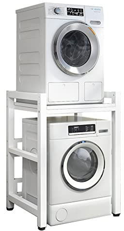 Support de sèche-linge réglable avec support de rangement pour lave-linge, capacité de charge de 400 kg, kit d'empilage pour machines à laver à chargement frontal et sèche-linge, solution