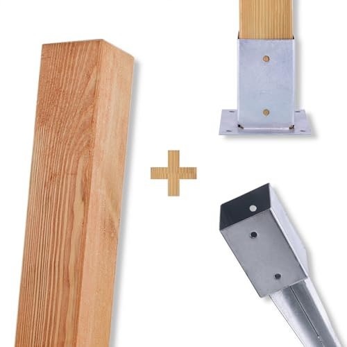 BooGardi Pali in legno impregnato (KDI) · 18 misure · pali quadrati con testa piatta · pino · travi in legno squadrato (3, 9 x 9 cm con manicotto avvitabile, 160 cm)
