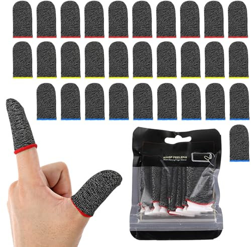 Finger Sleeves for Mobile Gaming, 30 Packs Anti-Sweat Extremely Thin Thumb Sleeves, Silver Fiber Finger & Thumb Sleeves, Smooth Operation Finger Protectors, Suitable for All Touch Screen Devices