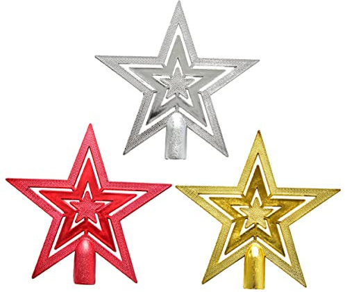 MAGICLULU 3stücke Teiliges Christbaumspitze Ausgehöhlte Tannenbaumspitze in Rot Gold Silber Langlebige Weihnachtsbaum Stern Ornament Baumkronenstern Weihnachtsbaumdeko