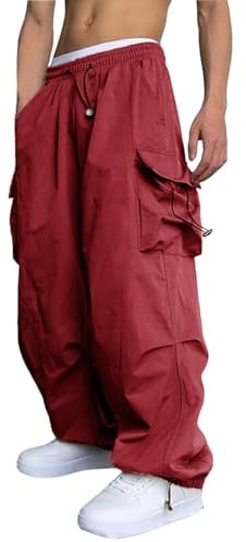 WZIKAI - Pantaloni cargo larghi da uomo, casual, stile paracadute, vestibilità larga, stile hip hop, con tasche