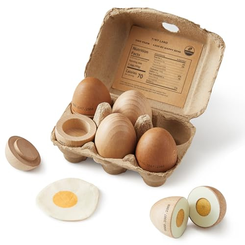 Tiny Land Holz Kinderküche Zubehör Eier Set - 6-teiliges Eier Spielzeug | Spiegelei & Schnitt-Ei Spielküche Einkaufsladen Zubehör, Montessori Rollenspiel Lebensmittel aus Holz für Kinder ab 2 Jahren