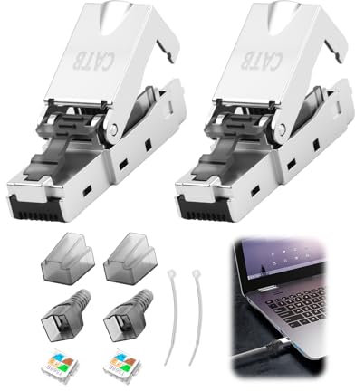 Connecteur RJ45 Cat 8 pour Câbles à Montage Rigide, Installation sans Outil, 40 Gbit/s, Bande Passante 2000 MHz, Pack de 2 pour Cordons Ethernet, LAN, DSL et de Raccordement