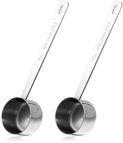 Lnngub 2 Stück Kaffeelöffel Portionierer, 30 ml Edelstahl Kaffee Messlöffel Kaffeelöffel mit Langem Griff für Kaffeeflüssigkeit, Kaffeebohnen, Gewürze, Milch, Tee, Pulver, Zucker