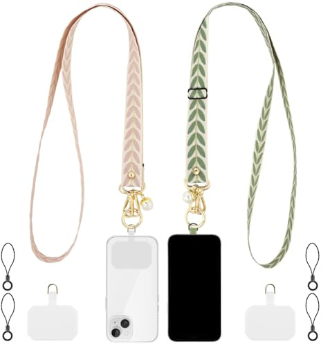 flintronic Universal Printing Phone Lanyard, Wide Neck Phone Strap with Patches, Adjustable Crossbody Phone Lanyard, Crossbody Bag Strap Compatible with Most Phones, Airpods, Key Lan-yard