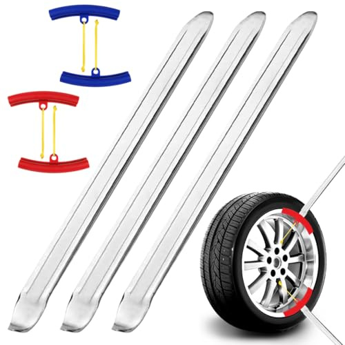 3 Piezas Palanca de Neumáticos y 4 Protectores de Rines, 30cm Desmontadora de Neumáticos de Metal, Palanca Nbeumaticos Bicicleta con Extremos Dobles Ergonómicos, para Moto, Bicicleta, Coche, Scooter