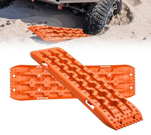Sandbleche Offroad 2 Stück – Anfahrhilfe & Traktionshilfe fürWohnmobil, SUV & LKW | 10?t Belastbar | Kunststoffplatten für Schlamm, Sand & Schnee | Flexibel, Robust & Leicht (Orange)