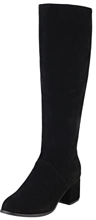 YIzdegg Stivali alti al ginocchio da donna con tacco grosso, stivali lunghi in pelle scamosciata, punta rotonda al ginocchio, stivali autunnali sopra il ginocchio, stivali invernali alti con cerniera