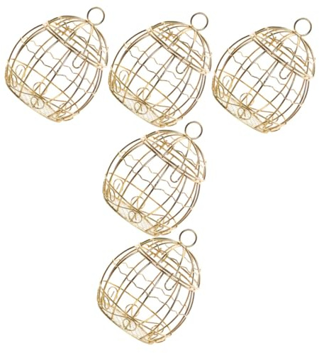 TOYANDONA Süßigkeitenaufbewahrungsboxen im Hohlen Vogelkäfig Design aus Eisen 5 Stück Glatte Oberfläche Goldfarbig Kinderfreundlich für Party und Festlichkeiten