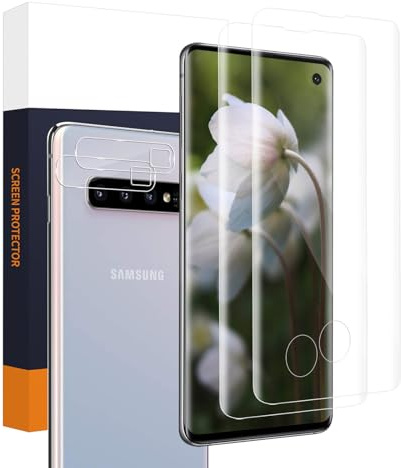 Carantee 2+2 Pack Verre trempé pour Samsung Galaxy S10, Couverture 3D Vitre Protection, Dureté 9H Anti Rayures, Sans Bulle, Tactile sensible, 0,33mm HD Transparent S10 Protection écran+Film d'objectif