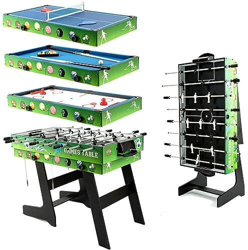 hotsizz 4-in-1-Multispieltisch, bestehend aus Tischfußball, Tischtennis, Billardtisch und Air Hockey 121 × 61 × 81 cm, Spieltisch für Erwachsene und Kinder geeignet