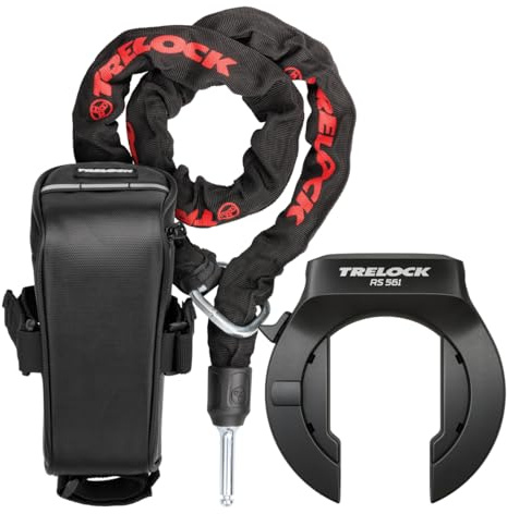 TRELOCK RS 561 AZ + ZR 355 – Rahmenschloss Set mit 100 cm Einsteckkette und Satteltasche – Sicherheitsstufe 15 – Schlüssel ist abziehbar