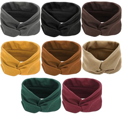 MAGICLULU Elastisches Haarband Damen 8 Stück Breit Schweißband aus Baumwolle und Gummi für Yoga und Sport Bequemes Stirnband Hält Haare aus Gesicht
