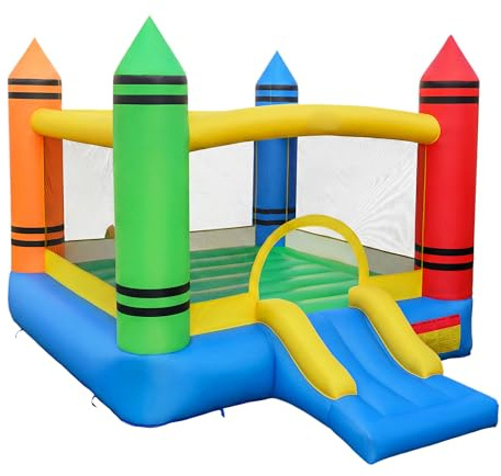 GIANTEX Castillo hinchable con tobogán para niños, gran zona de salto, trampolín inflable interior y exterior con bolsa de transporte y kit de reparación para niños de 3 a 12 años