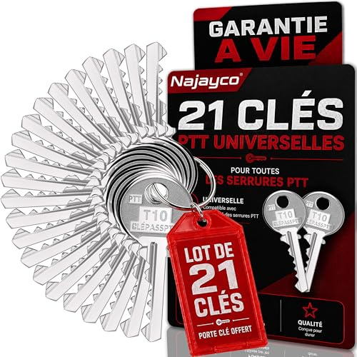 TROUSSEAU 21 CLÉ PASS PTT SPÉCIAL LIVREURS ET FACTEURS | POUR SERRURES DE BOÎTES AUX LETTRES ET PORTES D’IMMEUBLES | CLÉ PASSE PARTOUT A10 JUSQU'À U10 | GARANTIE A VIE !!!