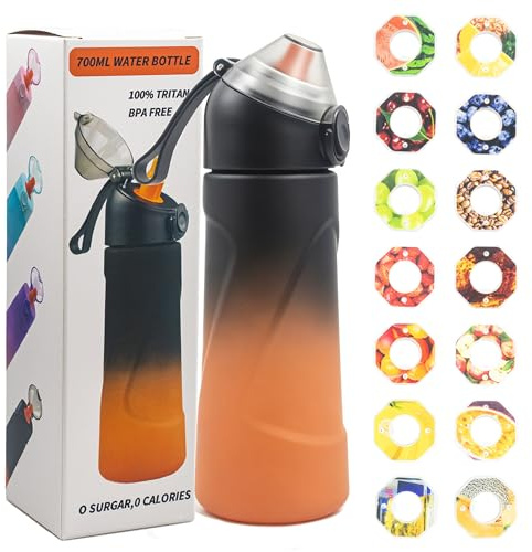 Air Scented Water Bottle with 14 Flavour Pods for Men Women(Black & Orange) | 700ml Sports Water Bottle BPA Free 0 Sugar drinking bottle dishwasher-safe for Fitness Travelling Hiking,Driving,Cycling