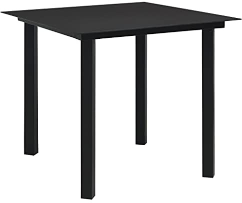 Pyvara Mesa de comedor de jardín negra de acero y cristal, 80 x 80 x 74 cm, resistente a la intemperie, plegable, ahorra espacio, para exterior y comedor