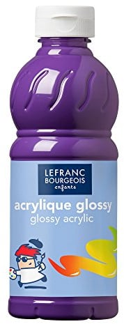 Lefranc Bourgeois Educación, acrílico Glossy, Pintura acrílica para niños, Bote de 500 ML Color Violeta, Pinturas para niños y Manualidades, para Cualquier Superficie