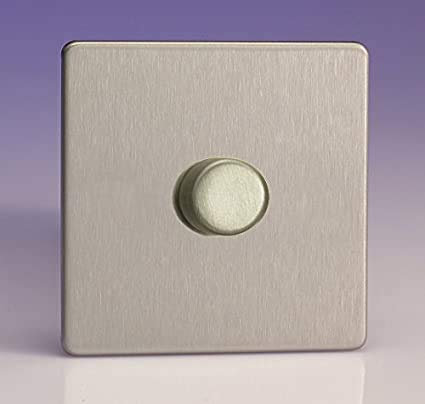 Varilight LED Dimmer Switch, Energy Saving Dimmerswitch, Trailing Edge Dimmer Switch, JDSP401S, Suitable for all dimmable loads, Brushed Steel, Screwless, Flat Plate, max load 400W, Fits a 25 mm Wall Box