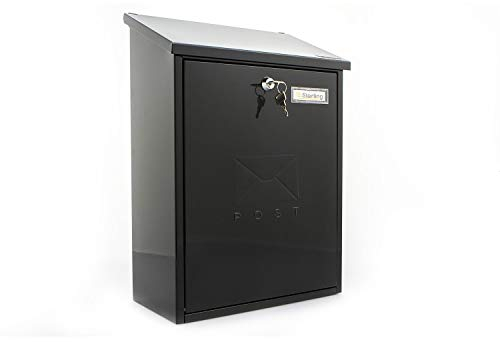 Burg-Wachter MB04BK Black Grand Wall Mounted Galvanised Steel Lockable Weatherproof Post Box - 33x45x15cm