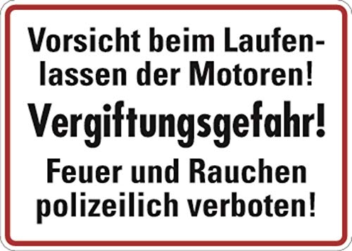 Schild Alu Vorsicht beim Laufenlassen der Motoren! Vergiftungsgefahr! 250x350mm