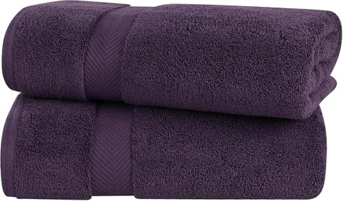 SUPERIOR Zero Twist 100% Cotton Bath Sheet Towels, Super Soft, Fluffy and Absorbent, Premium Quality Oversized Bath Sheet Set of 2 - Grape Seed