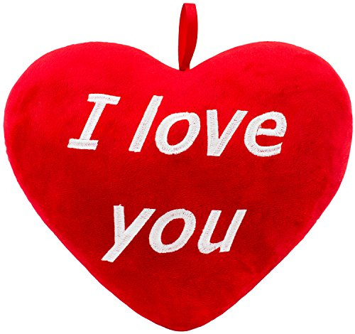 BRUBAKER Plüschkissen in Herzform - I Love You - Rot 32 cm - Herzkissen Bestickt