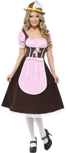 Smiffys Tavern Girl Costume, Brown Long Dress with Attached Apron, Oktoberfest Fancy Dress, Adult Dress Up Costumes