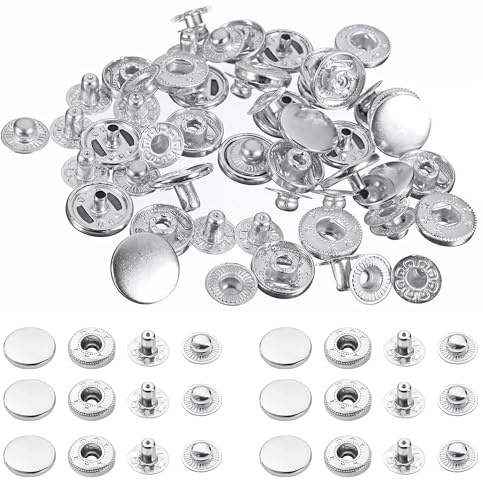 Trimming Shop Pack 4-Part Druckknöpfe Silber - 15mm Snap Feder Verschluss - Anleitung Werkzeug Anlage - für Reparatur Kleidung, Handtaschen, Auto Abzugshauben,Boot Abdeckungen, und Riemen - Silber