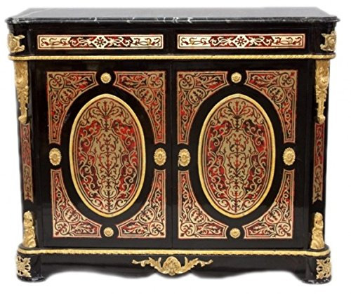 Casa Padrino Barock Boulle Kommode Schwarz/Gold/Rot mit Marmorplatte 125 cm - Möbel Schrank Sideboard