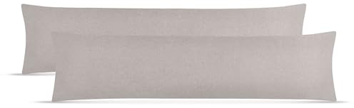 leevitex Kissenbezug Set | 2er Pack | 100% Baumwolle | Jersey | Kissenbezüge | Seitenschläferkissen | Kissenhülle | Nackenkissenbezug | Silber/Hellgrau, 40 x 145 cm | Seitenschläfer/Stillkissenbezug