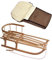 BAMBINIWELT Kombi-Angebot Holz-Schlitten mit Rückenlehne & Zugseil + universaler Winterfußsack (90cm), auch geeignet für Babyschale, Kinderwagen, Buggy, aus Wolle Uni (Braun)