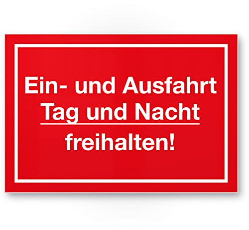 Komma Security Ein- und Ausfahrt Tag- und Nacht Freihalten Schild 30 x 20 cm Hinweisschild Einfahrt - auch gegenüber Parken verboten - Parkverbot Halteverbot
