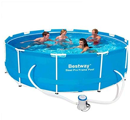 Steel Pro Max Piscina Steel PRO Frame Cm. 366X122, cap. 10.250, Pompa Filtro 58383 (2,006 Lt/H), Cartuccia 58094 (II). Include: Telo Base, Copertura, Scaletta di Sicurezza, Blue