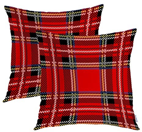 Batmerry Checkered Pillow Covers 18x18 Inch Set of 2, Royal Stewart Tartan Classic Red Scottish Plaid Double Sided Decorative Pillows Cases Throw Pillows Covers